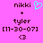 Pixelated text and symbols on a bright pink background with one frame showing a cyan heart symbol.