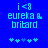 Blue background with light blue pixelated text 'i<8 eureka & brian' and five star-like symbols below, two versions showing slight animation changes in the symbols.