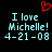 Red pixelated heart symbol above light blue text reading "I love Michelle! 4-21-08" on black background.