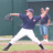 A pixelated image of a baseball pitcher in mid-throw with text on blue background.