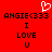 Red background with white heart symbol above black text reading 'ANGIE<333' and 'I LOVE U' in pixelated font.