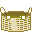 Animated pixel art contact sheet showing a white cat-like character with green hair peeking from a woven basket across eight frames.