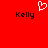 Red background with two black 'Kelly' texts and a white pixelated heart above the left text.