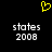 Yellow pixelated heart symbol above two identical text blocks reading 'states 2008' on black background.