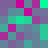 square pixels in shades of purple, teal, and bright green arranged in a non-repeating pattern