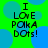 Green background with blue circles and black text reading "I LOVE POKEA DOTS!" in pixelated font.