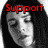 Four grayscale of a person's face with red text overlays reading "Support the arts" and "hug adancer" in pixelated font
