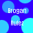Pixelated blue background with light blue circles and white text reading 'Brogan' and 'Rulez' in a repeating pattern.