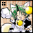 A pixelated anime-style character with green hair and cat ears holding yellow spheres, next to a black background with 'Anime IM' text in white pixel art style.
