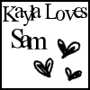 Black text on white background reads 'Kaya Loves Sam' with three hand-drawn heart symbols below.