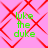 Green text 'luke the duke' on pink background with red geometric pattern, animated as four identical arranged in a