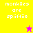 Yellow and pink pixelated with text 'monkies are spiiffie' repeated, two star icons in bottom-right corners