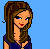 Pixel art contact sheet showing three sequential frames of a female character with brown hair and blue eyes against a solid light blue background, accompanied by pixelated text reading "No way Hes Muh blondie Man!" on the left side.