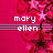 Pixelated icon with pink background featuring white text 'mary ellen' and decorative swirls, stars, and horizontal stripes.