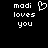 Pixelated text 'modi loves you' with a heart symbol replacing the 'o' in 'loves' on the left side, and identical text without the heart on the right side.