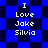 Blue and dark blue pixelated background with white text reading "I Love Jake Silvia" in four , displayed in two identical arrangements