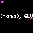 (name), GLU(name) repeated text with pink and purple stars on black background; gray rectangle in bottom-right corner.
