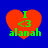 Four identical red heart-shaped icons with green text "I <3 alanah" on a blue background, arranged in a
