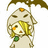Pixelated character with light brown hair and orange eyes holds a brown umbrella, standing beside black background with 'Happy Halloween!' text.