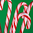 Green background with red-and-white striped candy canes; red with green text reading "MeErRy Christmas" and "and a happy new year"; gray on right