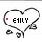 Heart-shaped icon with 'EMILY' text inside, featuring animated pink highlights on different letters across frames.
