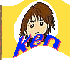 Animated sequence of a cartoon character with brown hair against yellow and gray background, blue text "Ken" overlaid.