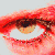 A 3x2 contact sheet of six animated frames showing a close-up of red lips and eyes with overlaid text forming the phrase "my eyes are hot with anger" across sequential frames.