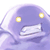 Pixelated purple cartoon character with glowing yellow eyes and a wide toothy grin, rendered in low-resolution 256x256 pixels.
