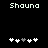 Pixelated text 'Shauna' appears above two of white and gray plus signs on a black background
