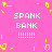 Pixelated pink background with yellow decorative elements and repeated white text "SPANK BANK" followed by multiple exclamation marks.