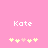 Pixelated pink background with white text 'Kate' and five yellow/pink heart icons arranged below, showing animation changes in heart positions.