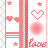 Pixelated icon with pink and white color scheme featuring stars, hearts, a circular gradient shape, and the word 'love' in pixel art style.