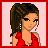 A 4x3 contact sheet of a pixel-art animated icon featuring a cartoon woman in red clothing with brown braided hair, showing various poses and text elements across frames.