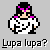 Pixel art buddy icon showing a character with black hair and purple accents in two animation frames, each with "Lupa lupa?" text below.