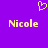 Purple background with yellow pixelated heart symbol above two instances of the name 'Nicole' in matching font.