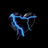 Pixelated heart-shaped icon with blue and dark gray tones on a black background, featuring a glowing effect.