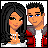 Pixelated image of two people with long dark hair and short spiky hair standing side-by-side next to a pink heart containing the name 'Alexandra' in white text.