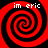Four identical red and black spiral patterns arranged in a with white text 'im eric' above each spiral on a solid red background