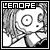 Pixelated grayscale icon with 'LENORE' text at top, featuring a stylized figure holding an object resembling a camera or lens.