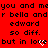 Red background with black pixelated text repeating 'you and me you and me' followed by names, ending in 'but in love' with heart symbols replacing the word 'love'.