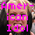 A four- of pixelated images showing a person with blonde hair and pink text overlays, each displaying different facial expressions