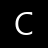 A white pixelated letter C on a black background with slight grayscale gradient along the curve.