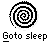 A contact sheet of 10 animated frames showing a black and white spiral hypnotic icon with "Goto sleep" text beneath each frame on a gray background.