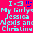 Pixelated text on bright pink background with cyan and blue elements, including 'I <3' symbols and names.