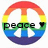 Two circular rainbow-colored peace signs with one displaying 'peace' text and a heart symbol, the other without text.