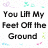 Pixelated text phrases and pastel-colored heart shapes on a white background with scattered dots.