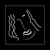 Pixelated grayscale icon shows abstracted human-like figure with outstretched limbs and a curved shape against black background.