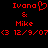 Red pixelated text and symbols on black background, showing two identical layouts with 'Ivona', '&', 'Mike', date '(3 12/9/07)', and a heart symbol replacing the 'o' in Ivona.