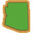 Green shape resembling Arizona state outline with brown and orange border on gray background.