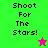 Green and pink pixelated display "Shoot For The Stars!" with a star icon changing color between frames